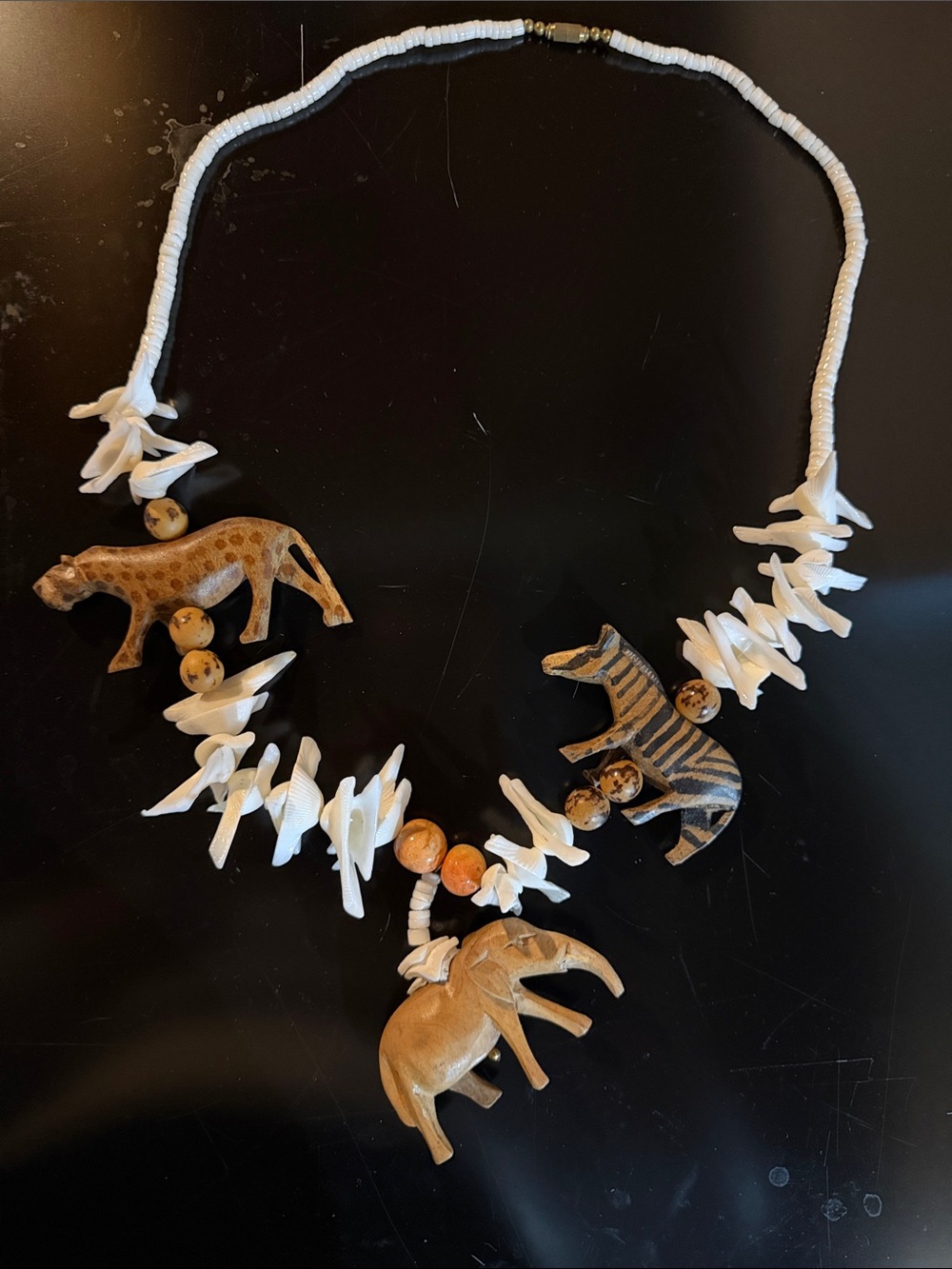 Tribal Style African Animal Themed Beaded 23" Necklace Elephant cheetah, zebra